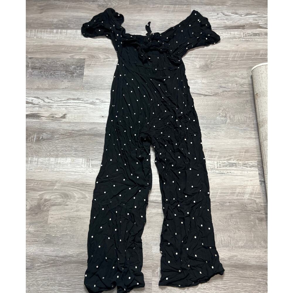 Amuse Society Womens M Boho Black Polka Dot Off Shoulder Wide Leg Jumpsuit